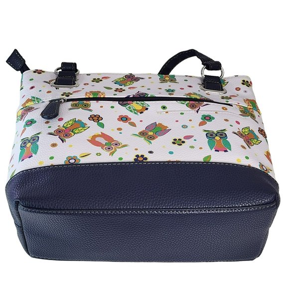 Stone Mountain Bonded Leather Printed Owls Megan Tote Shoulder Handbag 8 Pockets - Picture 5 of 16